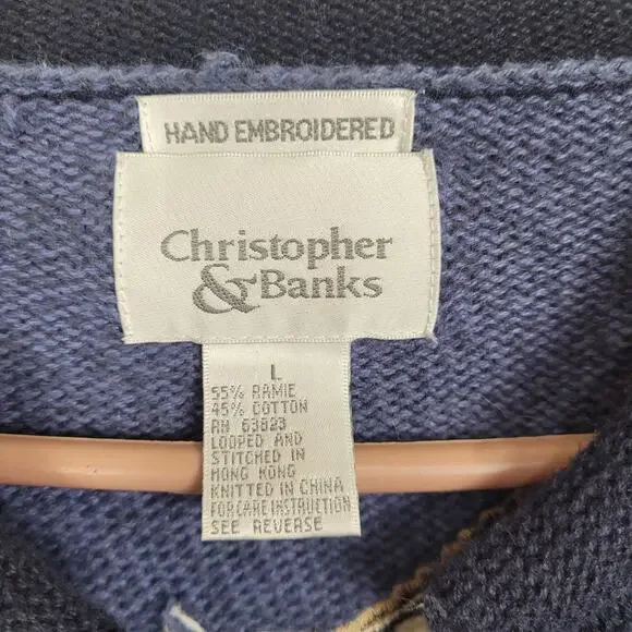 Vintage Christopher & Banks hand embroidered Noah's Ark cardigan sweater Large - Picture 3 of 8